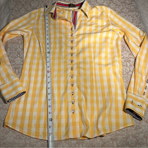 Fior Da Liso ~ Veronica Tailored Gingham Check Long Sleeve Button Front 8 Blouse - Picture 10 of 16